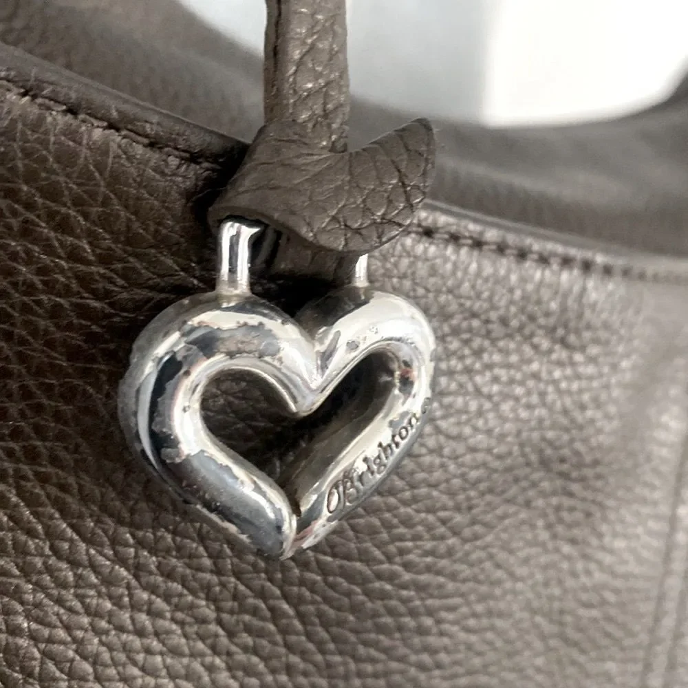 BRIGHTON Metallic Taupe leather shoulder bag braided handle heat charms Medium